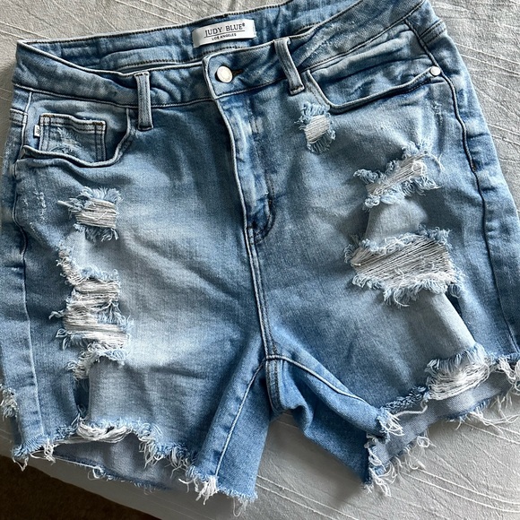 Judy Blue Pants - Faded Distressed Blue Judy Blue Stretch Jean Shorts 1XL